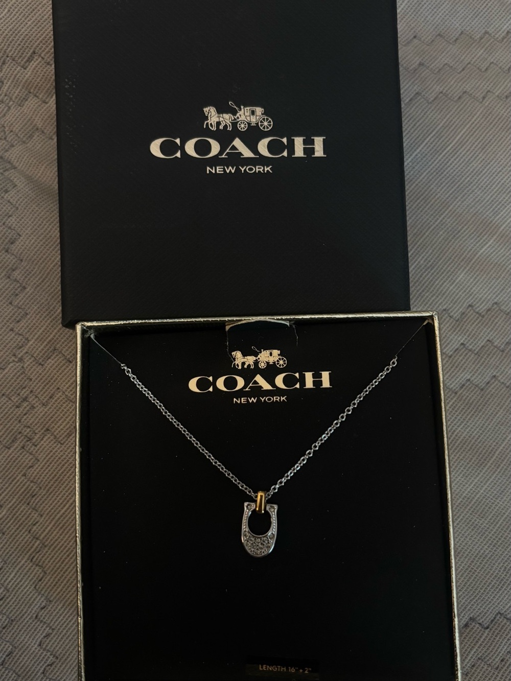 COACH Silver Horseshoe Pendant Necklace with Gold Accent